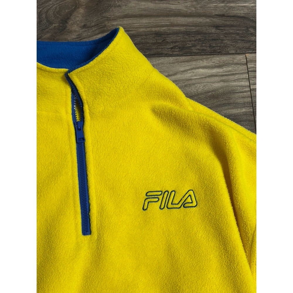 Vintage FILA Fleece Sweatshirt Mens 2XL Yellow 1/4 Zip Pullover Soccer Warm-Up